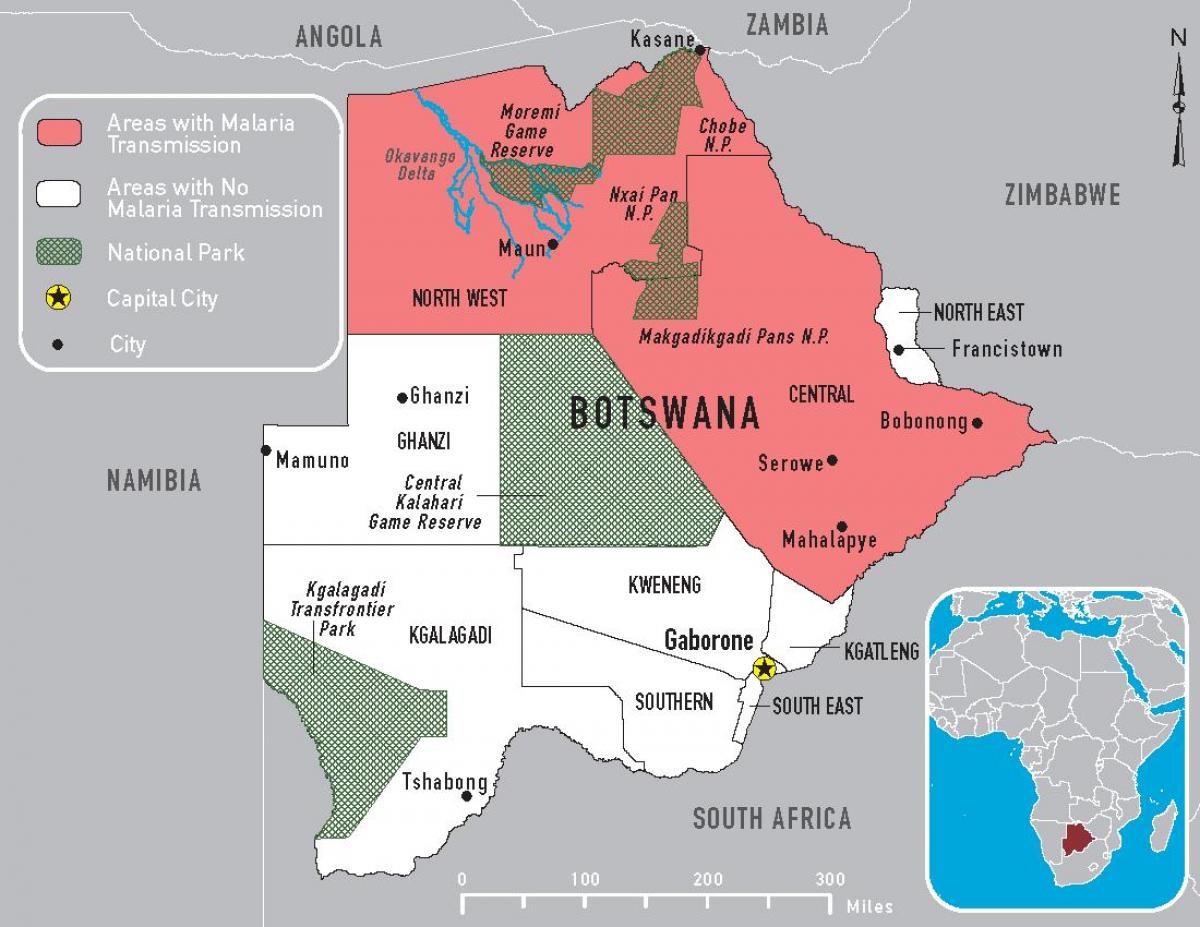 քարտեզ Բոտսվանա մալարիայի